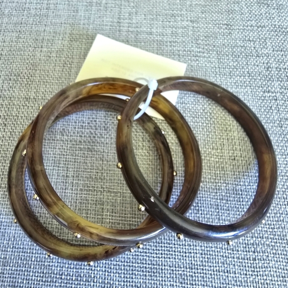New Cato Boho Chic Brown Gold Studded Bangle Acrylic Bracelet Bundle Set - Picture 2 of 5